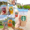 Стакан Starbucks, меняющий цвет, холодная чашка с крышкой и соломенными конфетти, многоразовая пластиковая чашка или набор, жидкие унции livebecool