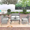 US STOCK GO 4 Pieces Outdoor Furniture Rattan Chair & Table Patio Set Outdoor Sofa for Garden Backyard Porch and Poolside a59 a51 a29