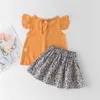 Söt toddler barn tjejer ärmlös chiffong toppar gul blommig tutu kjolar 2st kläder set outfit kostym uppsättning sommar spädbarn kläder x0902
