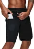 2021 Мужчины бегающие шорты спортзал сжатие телефон карманный износ под базовый слой короткие штаны спортивные твердые колготки 01
