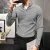 Märke Mens Plaid Shirs Långärmad Casual Business Formal Dress Shirts Spring Slim Fit Streetwear Social Party Male Kläder 210527