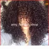 Afro Curly 55 Soie Top Lace Front Perruque avec Bangs Pré Pincées Délié Malaisien Cheveux Humains Court Crépus Bouclés Perruque de Lacet pour Femmes2517088