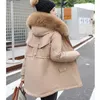レディースダウンパーカー2022冬の温かいコットンライナーフード付き女性カジュアル刺繍調整可能なウエストコート特大の毛皮の襟厚のジャケットGU