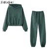 Two Piece set Women Tracksuit Casual Short Hoodies Outfits Sweatshirt Fleece 100% Cotton Jogging Pant Suit Sports Spring 210930