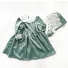 Meninas Espanhol Princesa Vestido Crianças Espanha es Baby Girl Vestido 1-5 Y Hat Algodão Manga Longa Veludo Verde para Primavera 210615