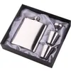 Garrafas de vinho de bebidas portáteis 7oz 200ml conjunto de flask de aço inoxidável conjunto homem caixa de presente frascos de quadril com funil mini copo whiskey