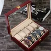 10 rutnät Retro Red trätur Displayfodral Hållbar förpackning Holder Jewelry Collection Lagring Watch Organizer Box Casket T200524625967