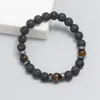 8mm Natural Lava Stone Energy Strands Beaded Charm Bracelets Elastic Yoga Sports Jewelry For Women Men Accessories