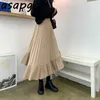 Faldas Mujer Moda Automne Coréen Chic Slim Taille Haute Jupes Plissées Femmes Volants Irréguliers Blanc Gris Maxi Jupe Vintage Lâche 210629