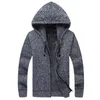 Vinter män sweatercoat hooded cardigan mens tjock sammet jacka casual stickad sweater mens cardigan vinter tröja man kläder 210813