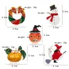 Pins, Brooches Retro Generous Christmas Brooch Cute Snowman Crystal Bell Enamel Pins Halloween Funny Pumpkin Witch Star Moon Jewelry