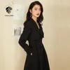 FANSILANEN Black oversized long women trench coat Elegant pink belt office lady windbreaker jacket Female fashion spring 210607