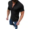 Summer męski bawełniany lniany top tee moda solidna koszulka T-shirt swobodny luźne krótkie guziki kolorowe kolorowe koszulki T200516