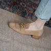 Frauen Echtes Leder Loafer mit niedrigem Absatz Karree Schafe Wildleder Kette Loafer Slip auf Schuhe Damen Gemütliche Casual Schuhe 2021 neue
