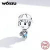 Wostu Little Brother Girl Charme 925 Esterlina Silver Family Beads Fit Bracelete Original Pulseira Jóias CTC173 Q0531