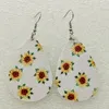 Cuelga los pendientes de la lámpara joyería de alta calidad girasol impreso imitación cuero lágrima colorf patrón de flores en capas gota de agua creativo