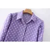 Elegant Women Polka Dot Purple Shirts Fashion Ladies Puff Sleeve Tops Sweet Female Chic Turn Down Collar Blouses 210527