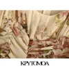 kpytomoa女性ファッションフローラルプリントフリルドレープドレープドレスヴィンテージランタンスリーブバックジッパーメスドレスVestidos 210303