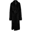 Nerazzurri Kış Boy Uzun Siyah Faux Kürk Kadın Kemer Uzun Kollu Gevşek Sıcak Kore Moda Sahte Vizon Kürk Trençkot 211124