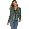 Manga Longa Chiffon Polka Dot Blusa Impresso Para As Mulheres Primavera Escritório Senhoras Verde Retro Work Camisa Plus Size S XL Tops 210527