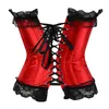 ANDREAGIRL Sexy Satin Lace up Boned Overbust Corset And Bustier With Lace Trim Showgirl Stripe Lingerie Red S-6XL Fashion 8113