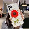 Real Sunflower Torkad Pressad Folie Mjuka TPU Fodral för iPhone 12 Pro Max Mini 11 XR XS X 8 7 6 Plus Fashion Flower Confetti Sequin Back Cover