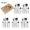 30Pcs Matte Black Cutlery Flatware Wedding Party Gift Box Dishwasher Safe Tea Fork Spoons Knives Dinnerware Tableware Set