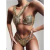 Leopardo Imprimir Biquíni Conjunto de Cintura De Cintura Swimsuit Verão Feminino Terno de Banho Oco para fora Push Up Bikini Bathing Terno Biquini 210604