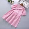 4-10 Years High Quality Summer Girl Clothing Fashion Casual Solid Kid Children Dress with Bags 210615