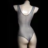 Meias Masculinas Sem Mangas Trappy Malha Sheer Bodysuit Leotard ver através da meia-calça homens sexy Óleo brilhante pênis bainha calças justas meiery