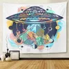 Tapestries Mandala 50x60 cali Akwarela przestrzeń UFO Statek i Góry Kolor Tatuaż Obficie Astrologia Camping Porywacz Decor Mattle Wall