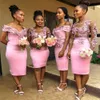 Pochwa kolan -długość różu na ramię druhna sukienka 3D kwiatowa koronkowa aplikacja afrykańska junior Maid of Honor Wedding Guest Party SI295O