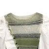 [DEAT] Spring Moda Topy Single-Breasted Splicing Knitting Długim Rękawem Okrągły Neck Osobowości Kobiet Koszula 13C458 210527