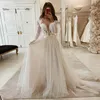 Spitze Brautkleider 2021 Lange Puffärmel Applikationen A-Linie Brautkleid Prinzessin Hochzeitskleid Lange Puffärmel Robe de Mariee