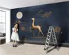 Modern Mural 3d Wallpaper Auspicious Golden Deer 3d Animal Wallpaper 3d Wall Paper for Living Room Custom Photo