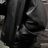 Mauroicardi Spring Black Oudsized Lederen Jacket voor Mannen Stijl met Afneembare Hood Heren Lederen Jassen en Jassen 211009