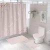 Curtains Shower Pink Crown Flowers Printed Curtain Set Simple Marble Bath Bathroom Decor With Hooks Anti-slip Bathing Mats Rugs room ing