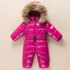 Ryska Vinter Duck Down Jacket Boy Barn Tjock Skidåkning Tjej Jumpsuit Baby Snowsuit Kids Overells Spädbarn Vattentät Coat 211222