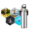 750ml Sports Outdoor Straw Water Bottle 304 Stainless steel Portable Handle Lid With Mountaineering Buckle Kettle 211122