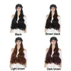 Perucas sintéticas Difei longos cabelos ondulados com chapéu de boina de couro pu preto para uma borda octogonal da peruca da mulher retro