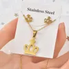 Titanium Steel Earrings Necklace Jewelry Sets Fashion Gold Animal Cross Crown Moon Bear Dolphin Heart Key Design Pendant Necklaces Studs for Women Gifts