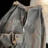 Ретро вышитая толстовка Zip up y2k harajuku 2022 плюс размер в корейском стиле.