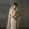 Brautschleier langer Hochzeitsschleier mit Perlen eine Schicht Kathedrale Braut Kamm Perlen für weiße Elfenbeinzubehör