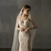 Veaux de mariée Vele de mariage avec perles une longue couche de la cathédrale de longue mariée velos de noiva en cristal perle pour le métal d'ivoire blanc combam8314599