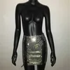 Luxury Glitter Metal Crystal Diamonds Skirts Women Hollow Out Lace Up Sexy Clubwear Nightclub Mini Skirt 210619
