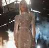 Abendkleid Frauen Kleid Silber Kristall Langarm High Hals Meerjungfrau Boden Länge Yousef Aljasmi Kim Kardashian Kylie Jenner Kendal