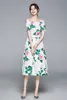 Summer Runway Rose Printed Dress Women's Cold Cut Out Off Shoulder Slash Neck Floral Print Sundress Holiday Long 210529