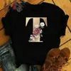 Tops Tops Tops Nombre personalizado Carta Combinación Camiseta de las mujeres Tshirt Flower letra Fuente A B C D E F G Black Tees Camiseta X0628