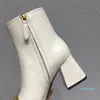 Hiver Fashion Luxury Boots Bottes Véritable cuir carré Toes Toes Chaussures Bouton Ankle 75cm Talons Dames Chaussures High Heels Martin5220140