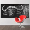 Modern väggkonst buffel i träkol beskuren svart målning utskrifter på duk ingen ram bilder heminredning för vardagsrum